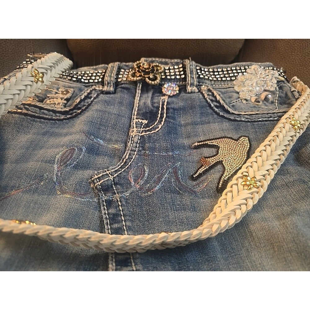 Upcycled Denim Crossbody Purse 14x11" - Picture 2 of 12
